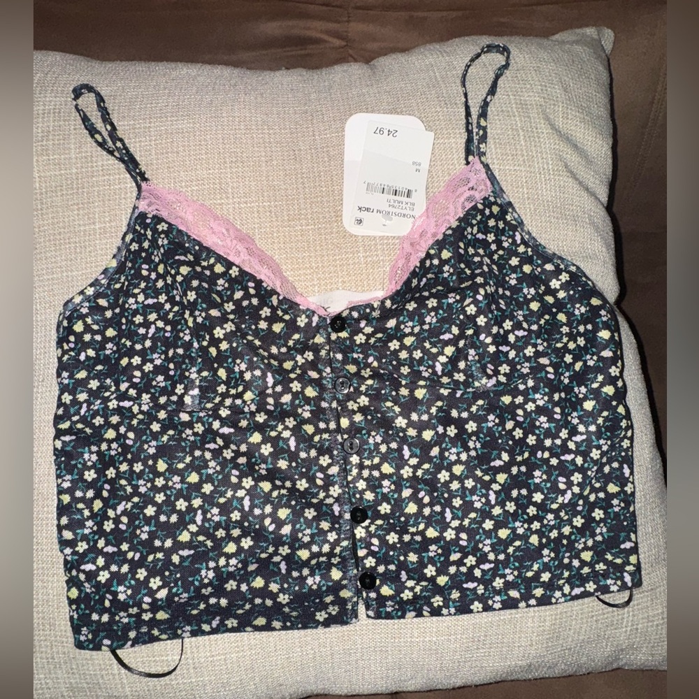 Elodie Multicolor Floral Camisole with Pink Lace